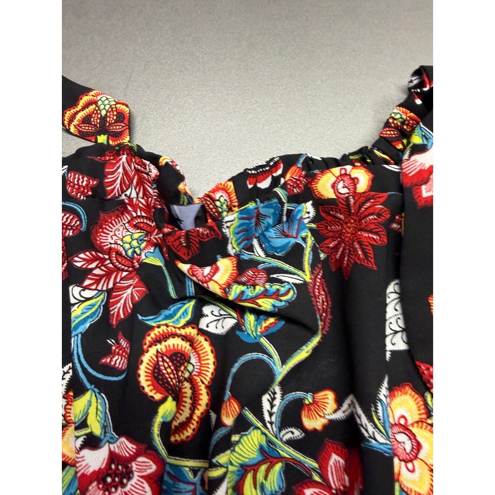 By & By Floral Off The Shoulder Tie Sleeve Blouse Black Multi Color Medium - Picture 8 of 9
